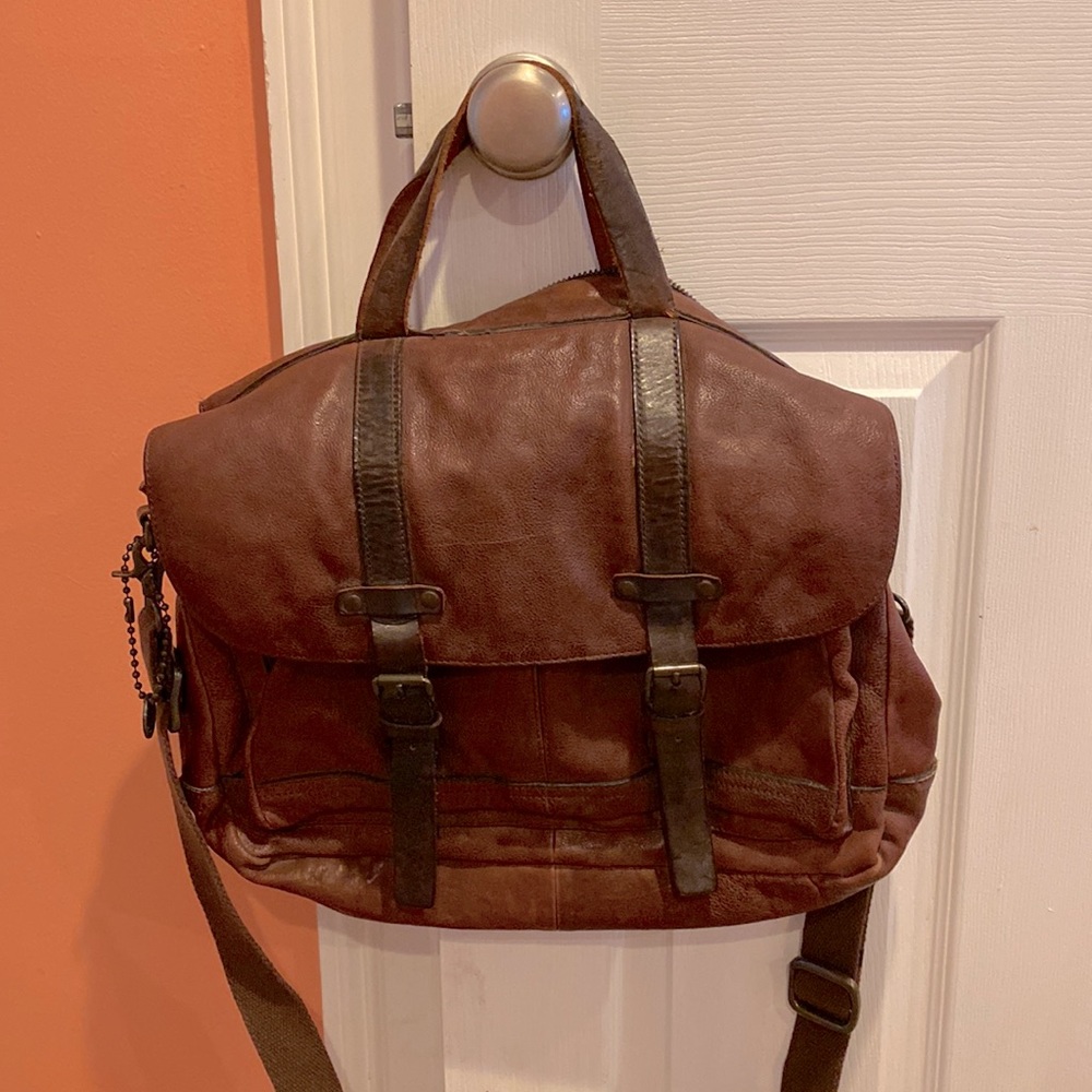 John Varvatos Leather Messenger Bag